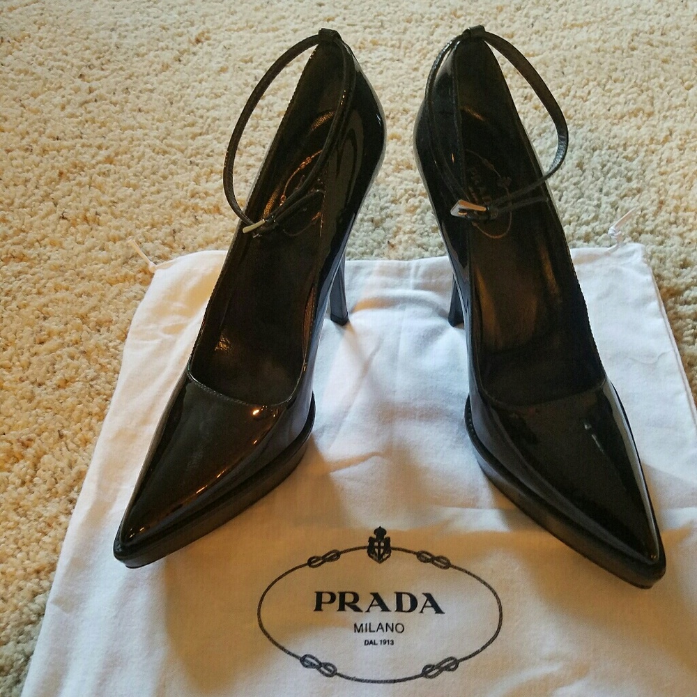 Authentic Prada patent heels with ankle strap