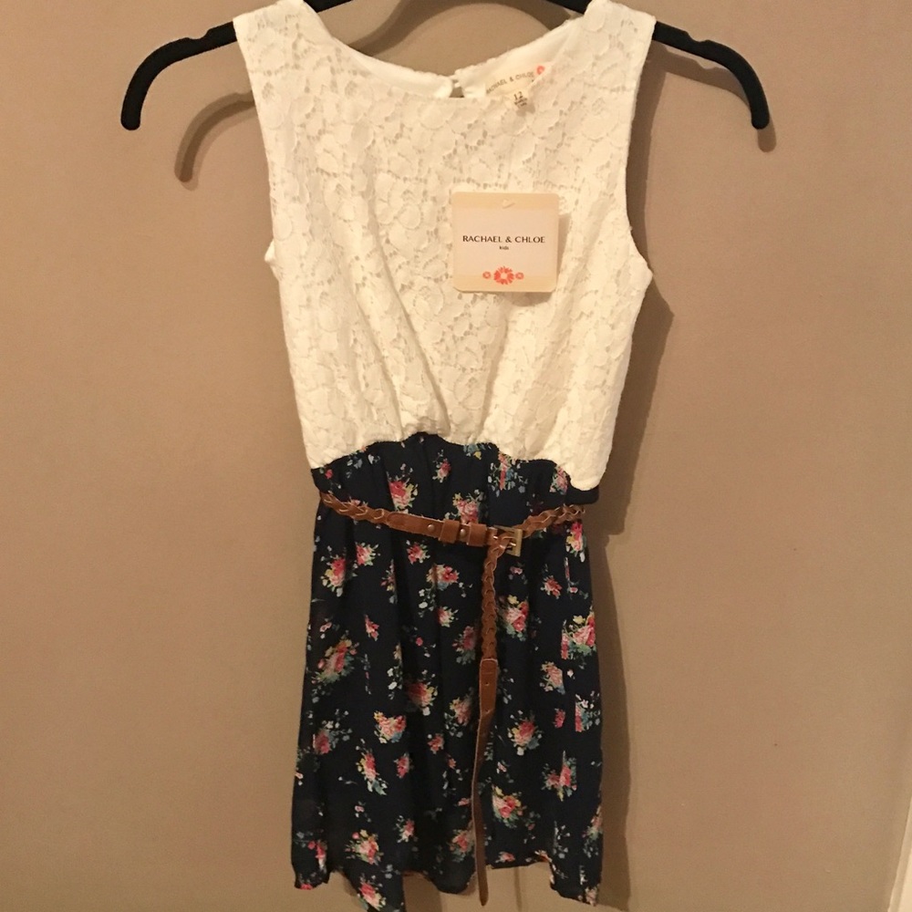Rachael & Chloe Lace and Floral Dress w/Woven Belt