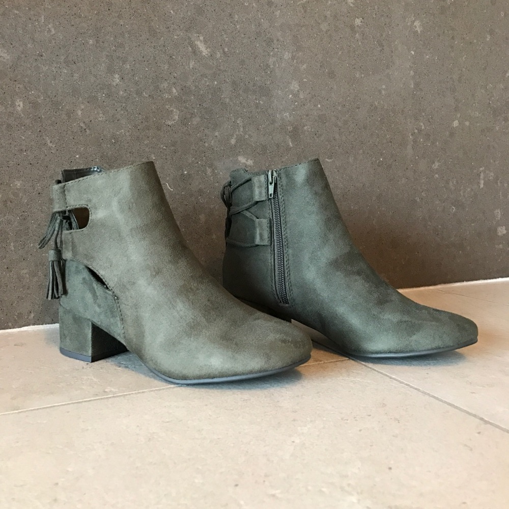 Military Green Tassel Fringe Ankle Bootie - Picture 2 of 5