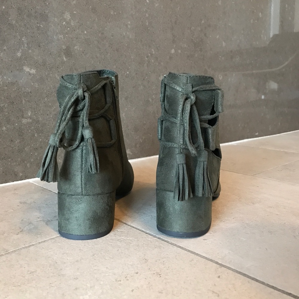 Military Green Tassel Fringe Ankle Bootie - Picture 3 of 5