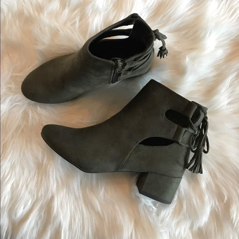 Military Green Tassel Fringe Ankle Bootie - Picture 4 of 5