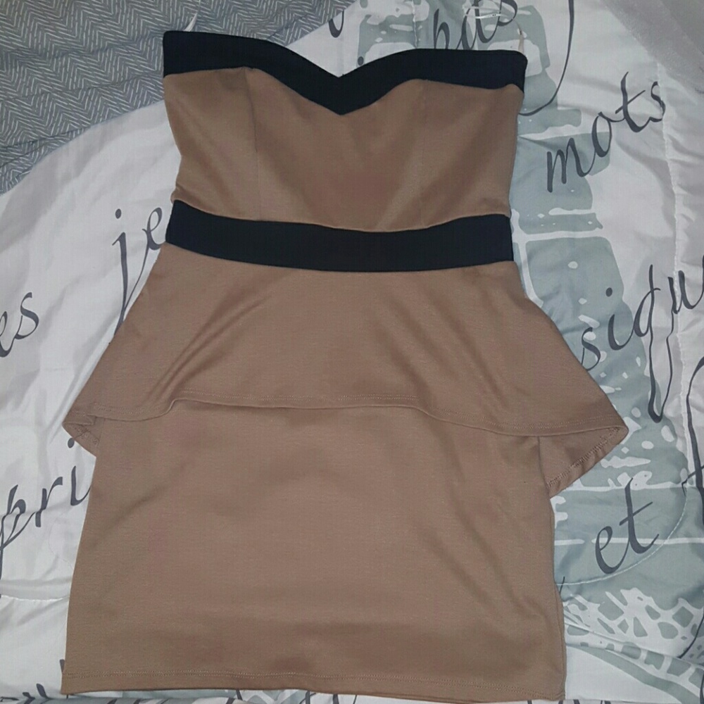 Cream and black strapless dress