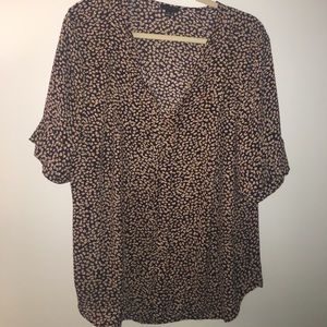 Ann Taylor Navy Patterned Blouse XL