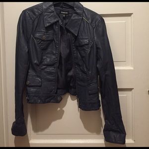 Cropped navy bebe leather jacket size xs
