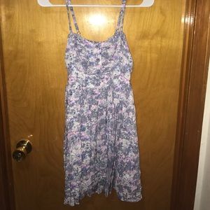 Purple floral dress.