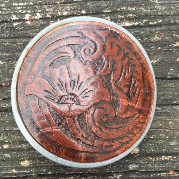 Oden Inc. Other - Tooled Leather & Metal Vintage Belt Buckle