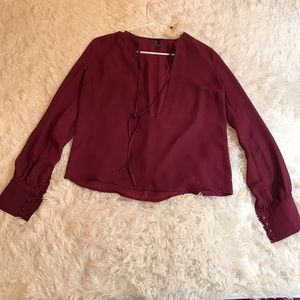Wine colored sheer long sleeve top