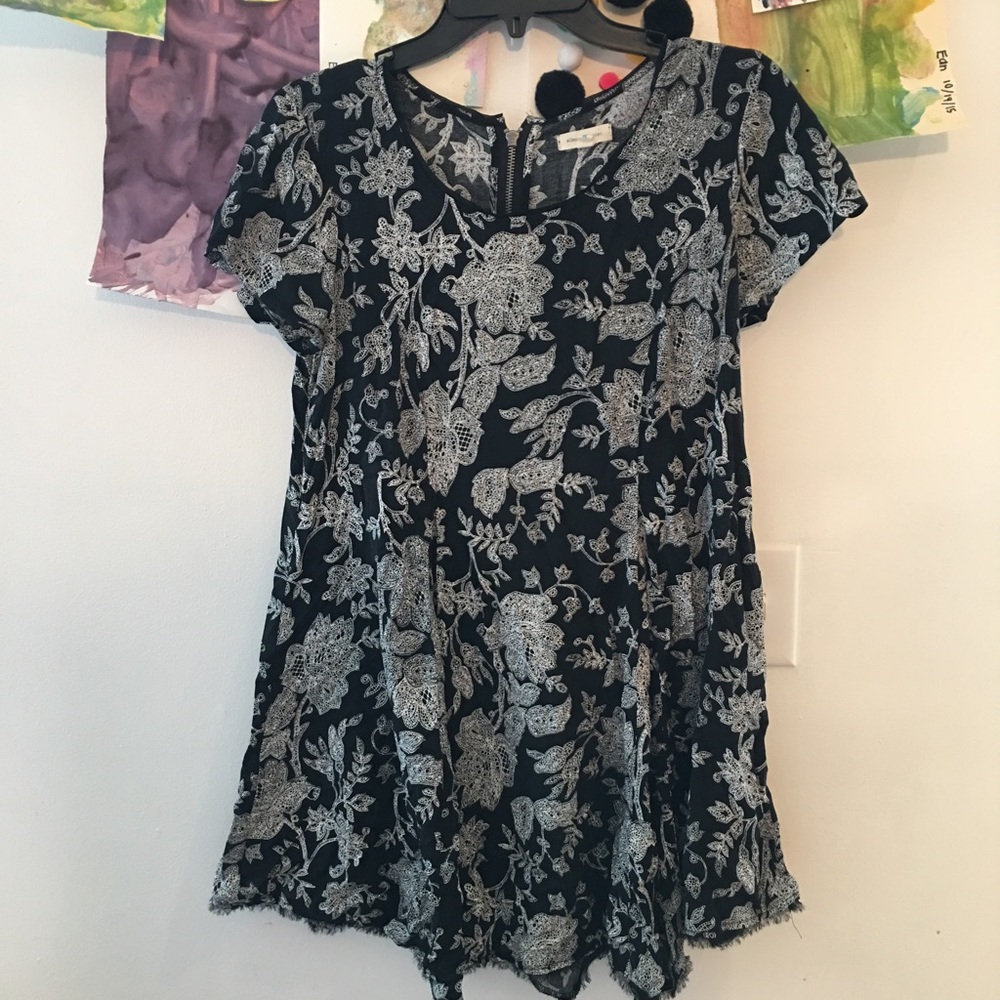 Floral, black and white dress.