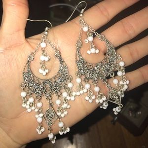 Silver/White Dangle Earrings