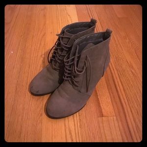 Grey wedge booties