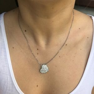 Silver Short Heart Bejeweled Necklace