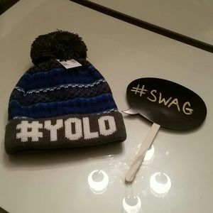 Boy's YOLO Small 4-7 yr Beanie w/ puff on top