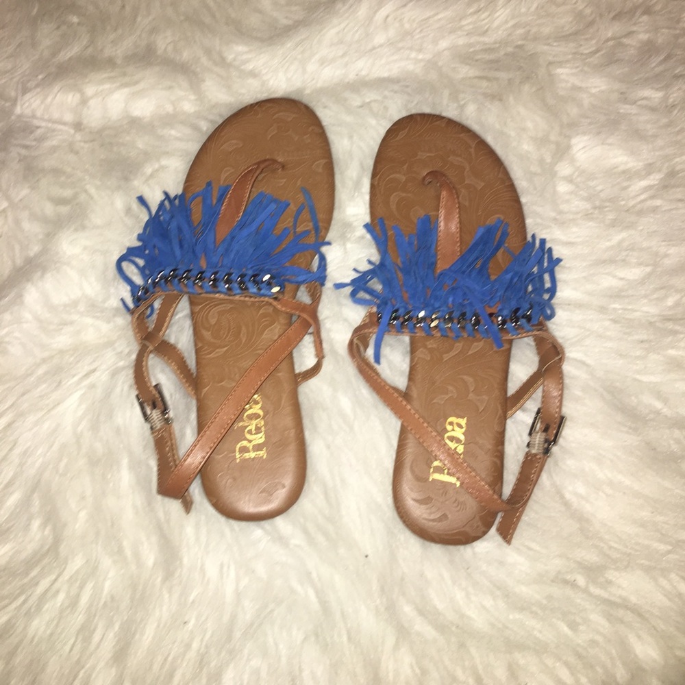 Blue fringe sandals
