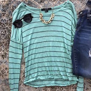 Women's Small S Long Teal Stripe Top Forever 21