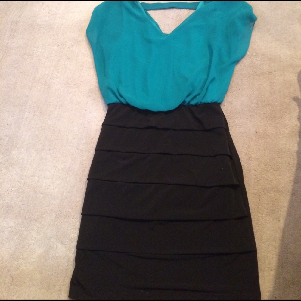 Teal and black dress