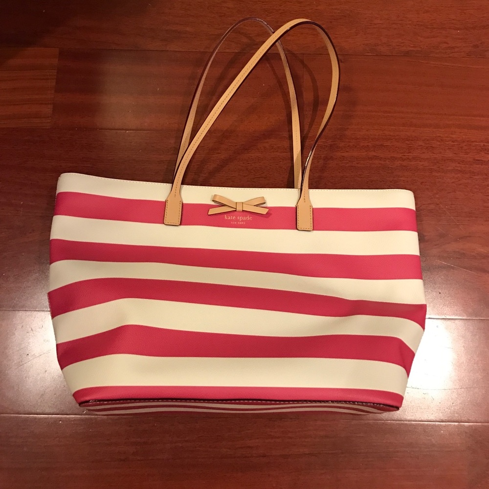 Kate Spade pink and white stripe tote bag