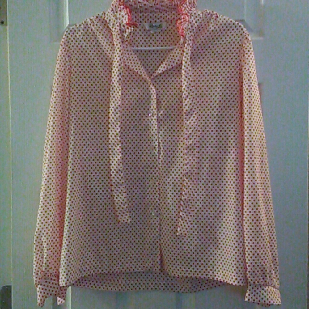 White and red polka dot blouse size 16 Rhonda Lee