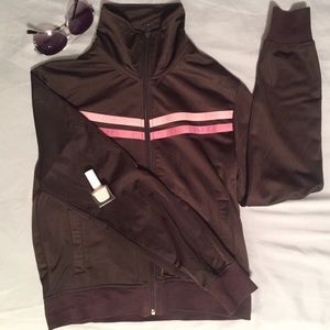 Brown track jacket with pink stripes 🏃