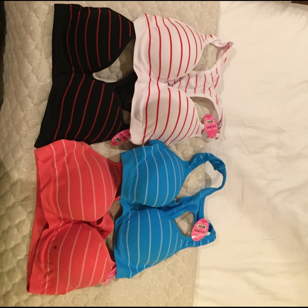 *New* Striped sports bras.  D cup.  Lot of 4.