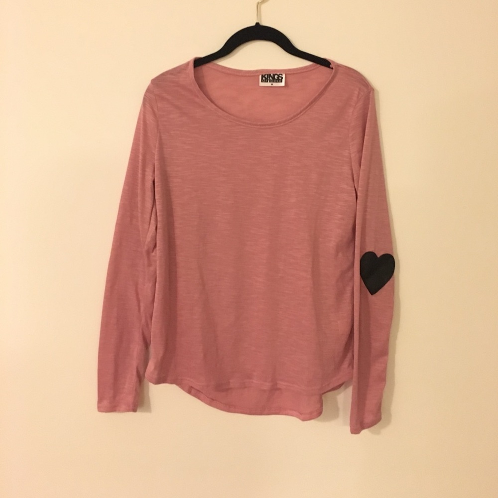 Heart Elbow Patches Long Sleeve Crew Neck T Shirt