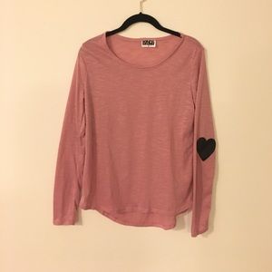 Heart Elbow Patches Long Sleeve Crew Neck T Shirt