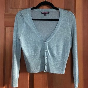 Betsey Johnson Silver Metallic Cropped Cardigan M