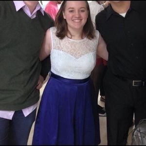 Blue & White Dress w/ Lace Detail