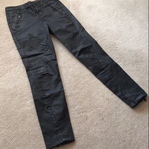 Topshop Black Coated Pants, Black Skinny Moto