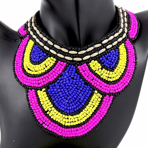 Tribal Beaded Necklace Gorgeous Colorful - Picture 2 of 3