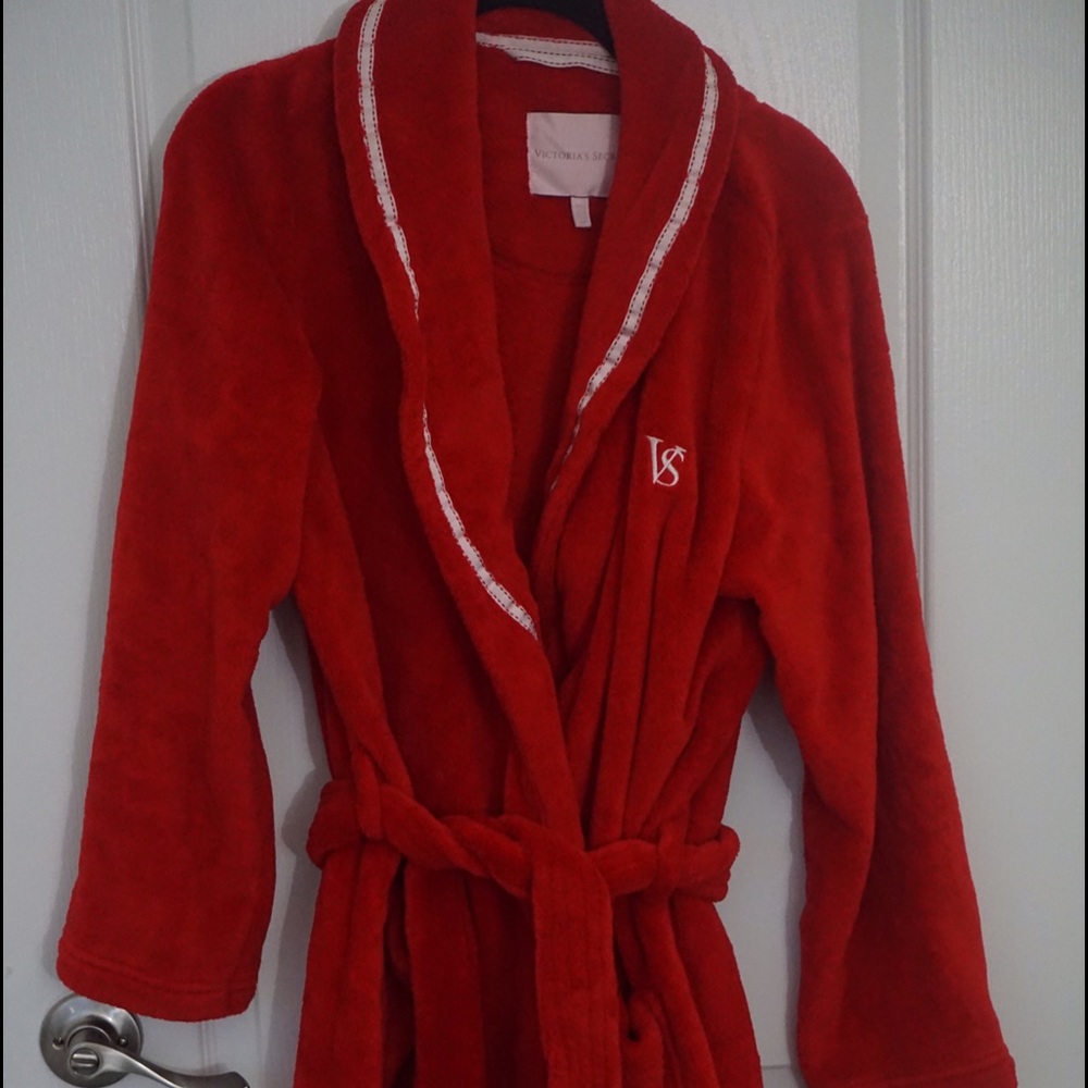 Victoria's Secret Long Red Fuzzy Robe with Belt