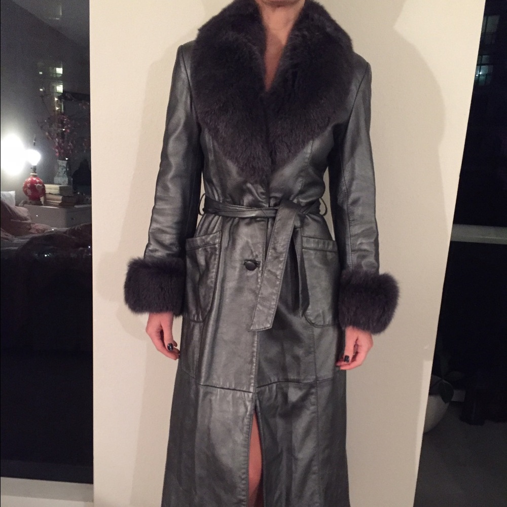 Di Capra Grey Fur Metallic Leather Coat