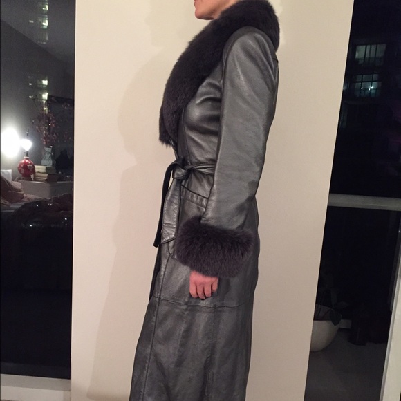 Di Capra Grey Fur Metallic Leather Coat - Picture 2 of 4