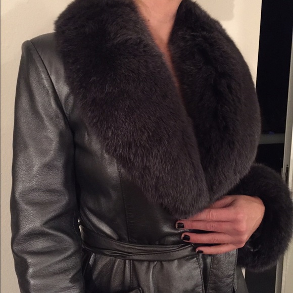 Di Capra Grey Fur Metallic Leather Coat - Picture 3 of 4