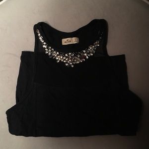 Hollister embroidered navy tank top, size small