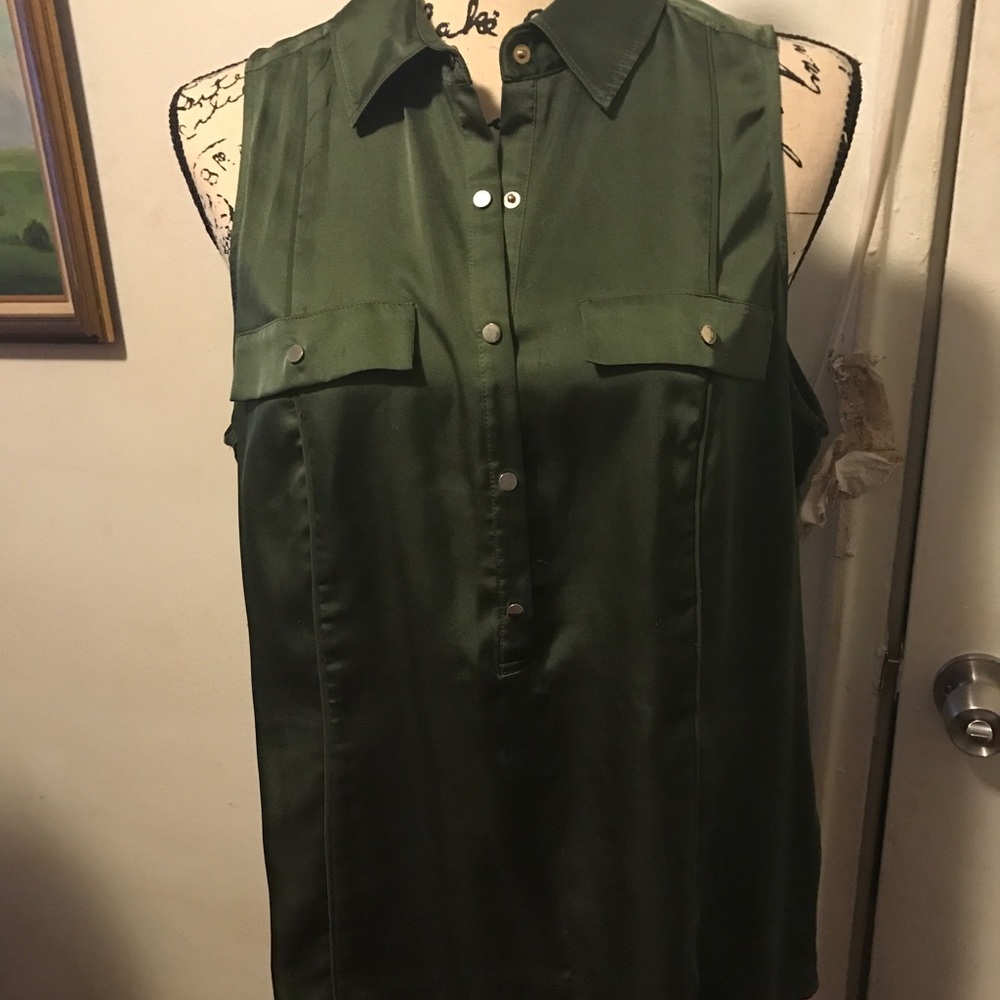 Olive green sleeveless blouse