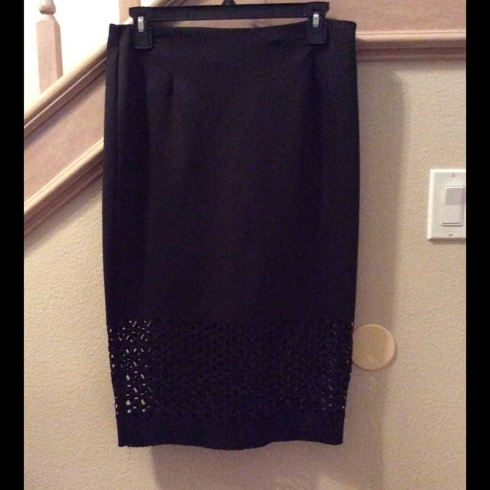 Black Pencil Skirt with Laser Cut Bottom Design
