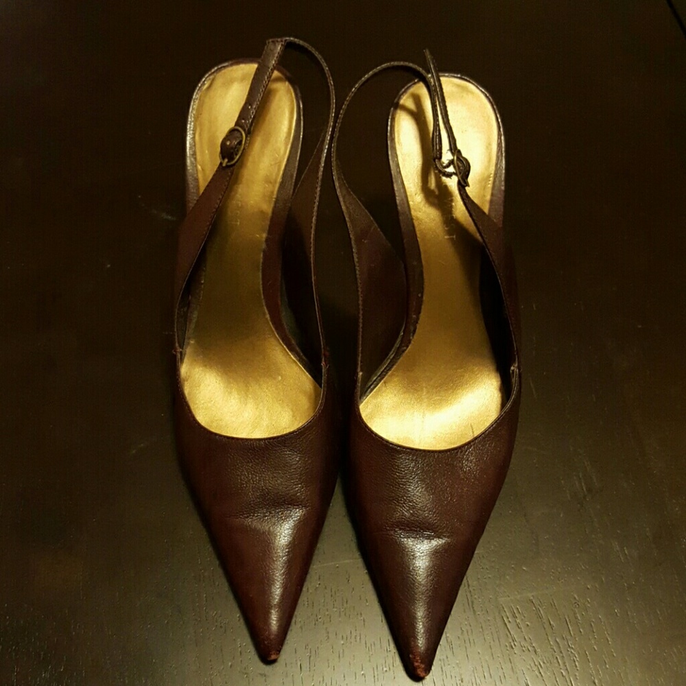 Nine West Size 6 Burgundy Leather Slingback Pumps