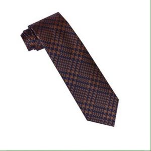 Navy & Copper Houndstooth Tie with Pocket Square