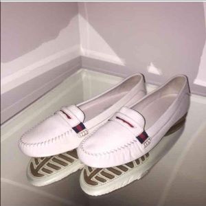 White leather Gucci loafers
