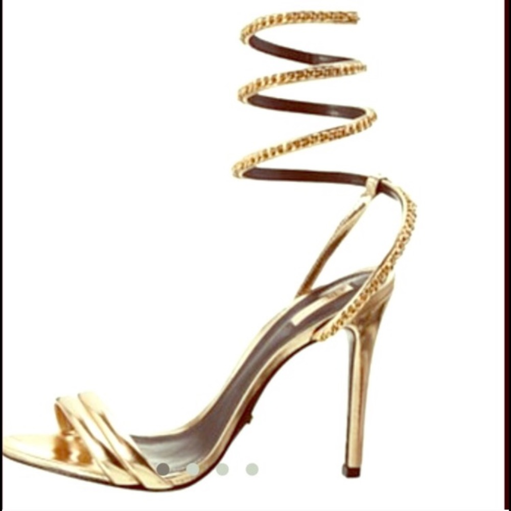 Gold sandal heels with wrap around