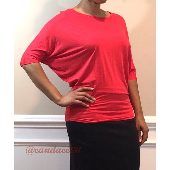 3/4 Sleeve Dolman Top (Red) - Picture 2 of 4