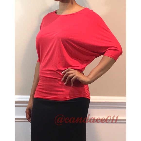3/4 Sleeve Dolman Top (Red) - Picture 3 of 4