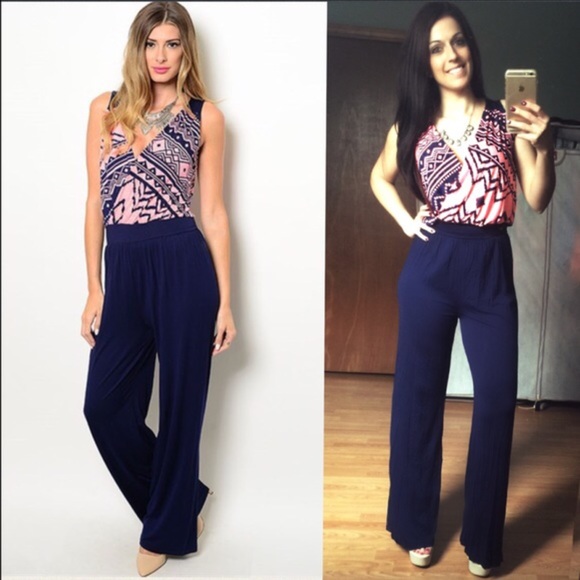 RESTOCKED NAVY / NEON PINK JUMPSUIT ROMPER - Picture 2 of 3