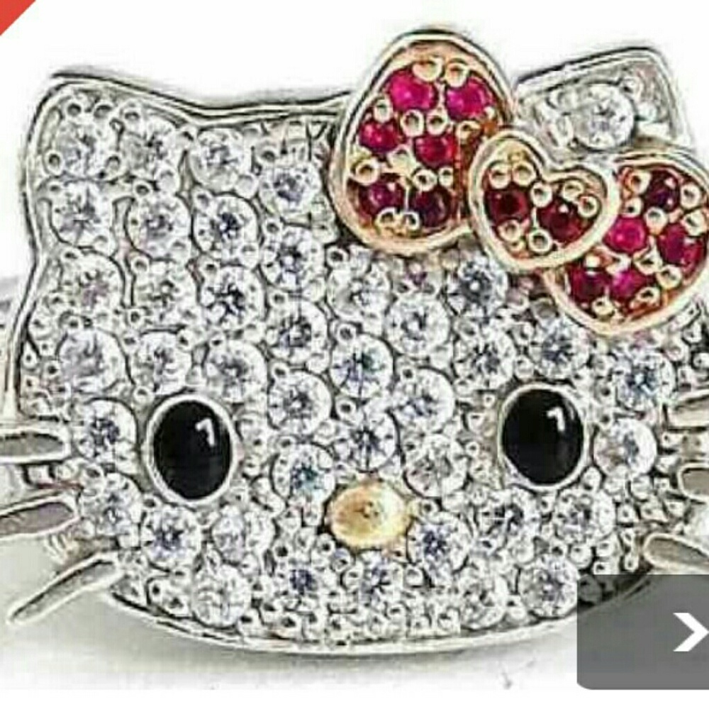 SS/925 & 14kt. Hello Kitty Diamonique CZ Ring