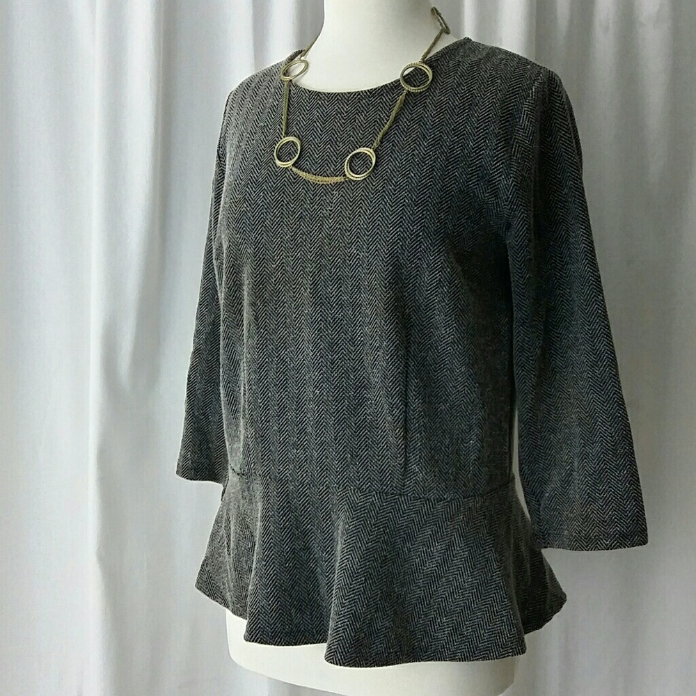 Ann Taylor Herringbone Peplum Top