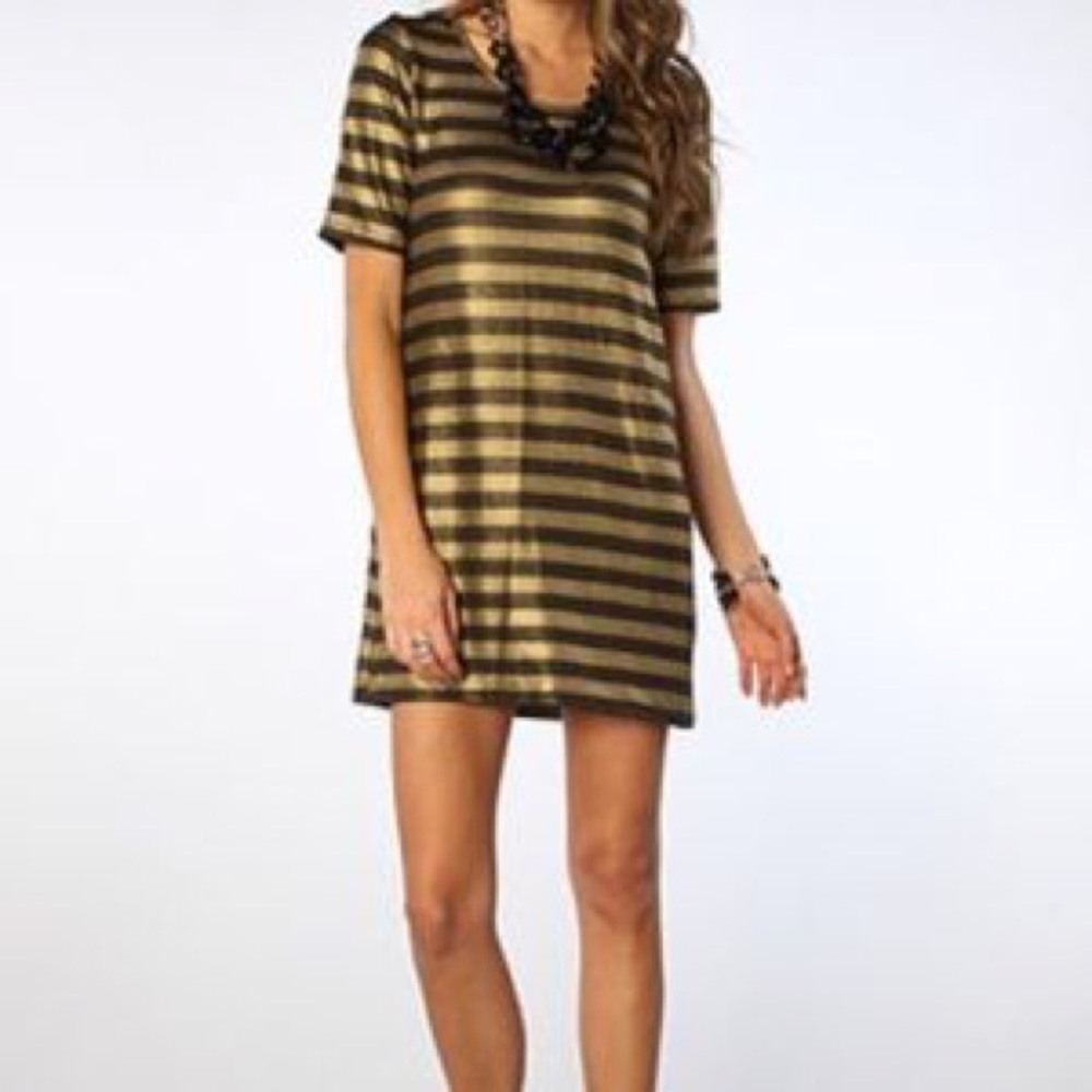 MinkPink Black and Gold Striped Dress