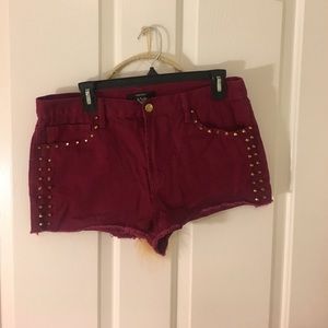 Maroon studded high waisted shorts