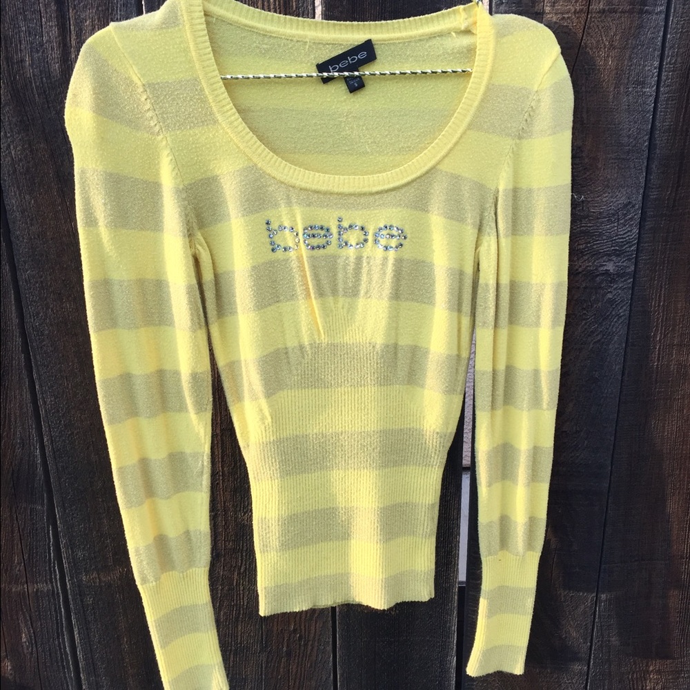 Yellow striped bebe sweater top