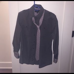 No Retreat button down collared shirt with tie