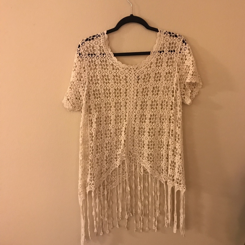 Cream Crochet Fringe Top